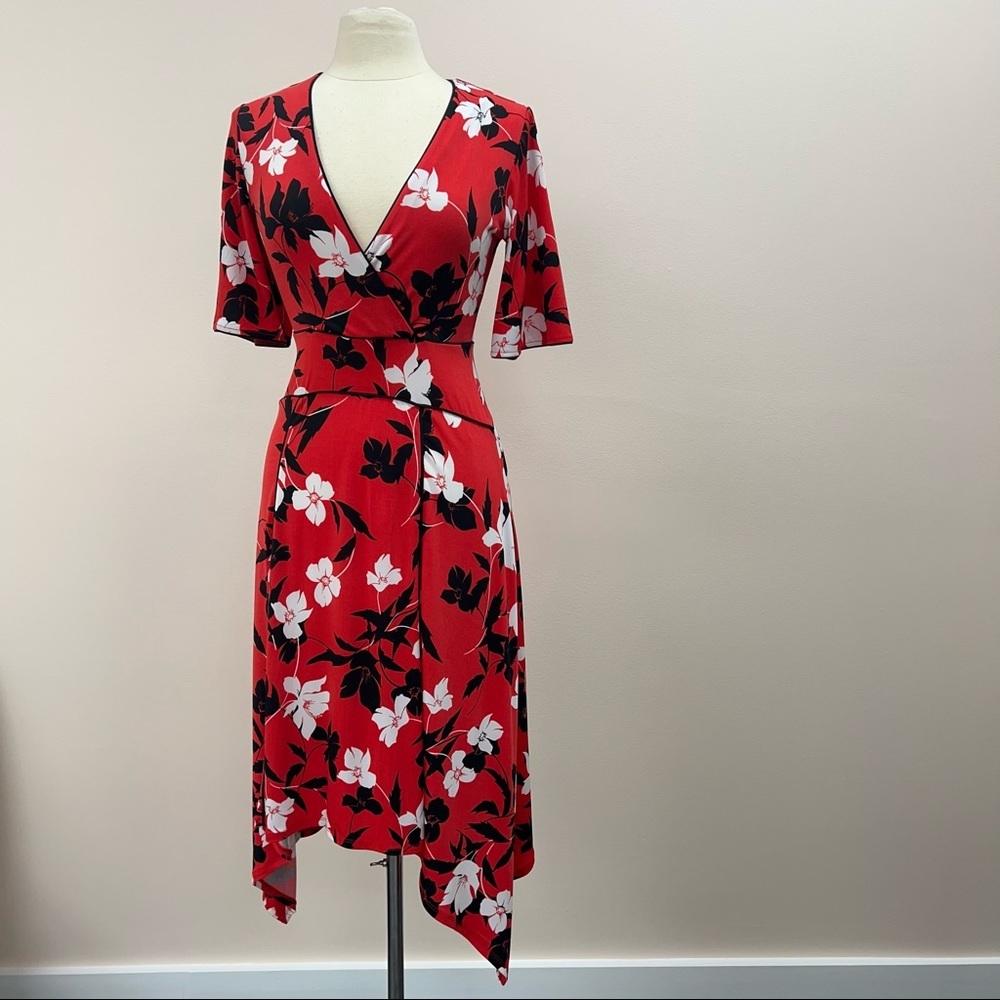 BCBG Midi Dress in Red Rosso Floral Print